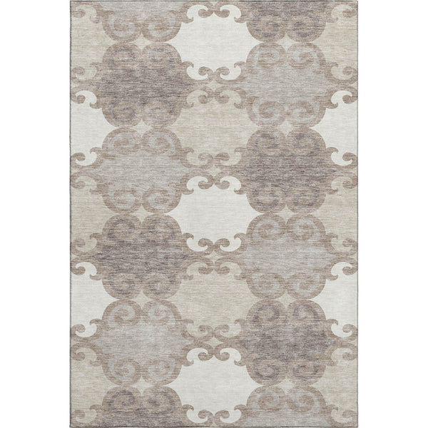 HomeRoots 9' X 12' Taupe And Beige Trellis Washable Area Rug - Durable, UV Protected for High-Traffic Spaces 670224