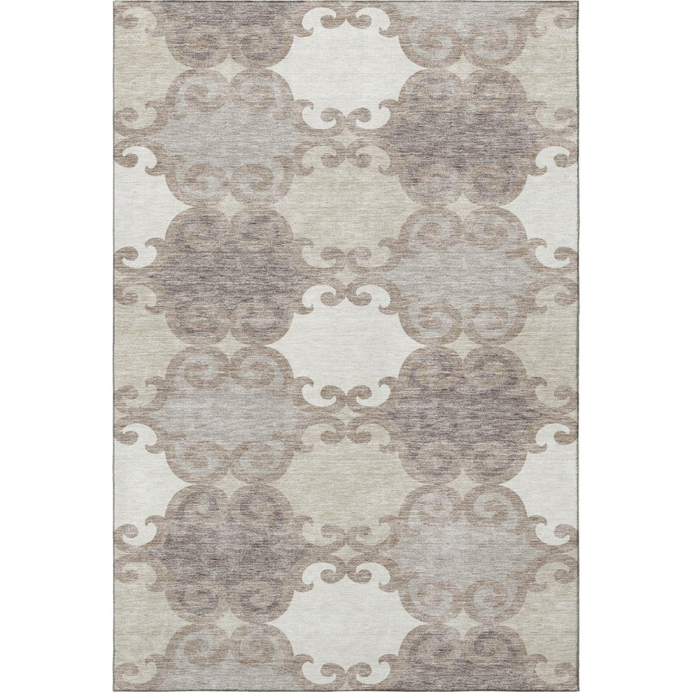 HomeRoots 9' X 12' Taupe And Beige Trellis Washable Area Rug - Durable, UV Protected for High-Traffic Spaces 670224
