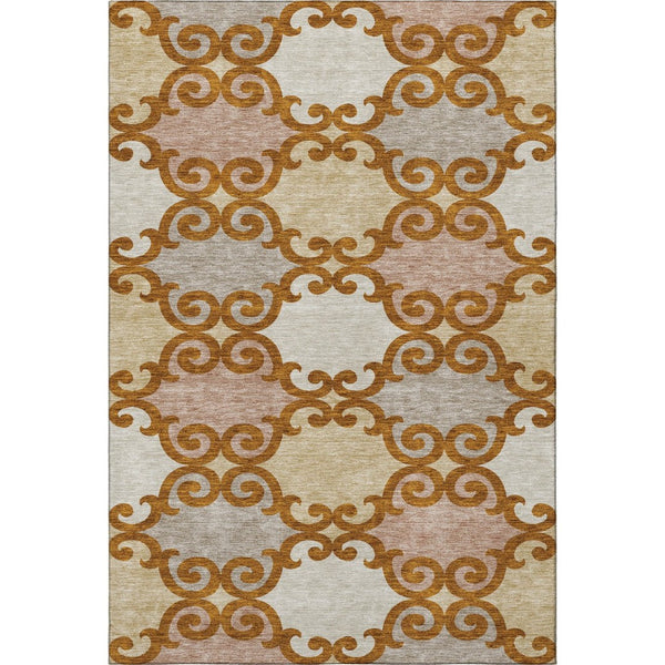 HomeRoots 5' X 8' Stylish Terra Cotta Beige & Gray Trellis Area Rug - Washable, UV Protected, Stain Resistant! 670227