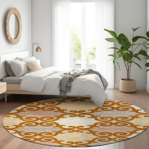 HomeRoots 8' Washable Round Trellis Rug in Terra Cotta, Beige & Gray - Durable, UV-Protected for Indoor & Outdoor Use 670228