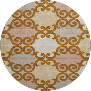 HomeRoots 8' Washable Round Trellis Rug in Terra Cotta, Beige & Gray - Durable, UV-Protected for Indoor & Outdoor Use 670228