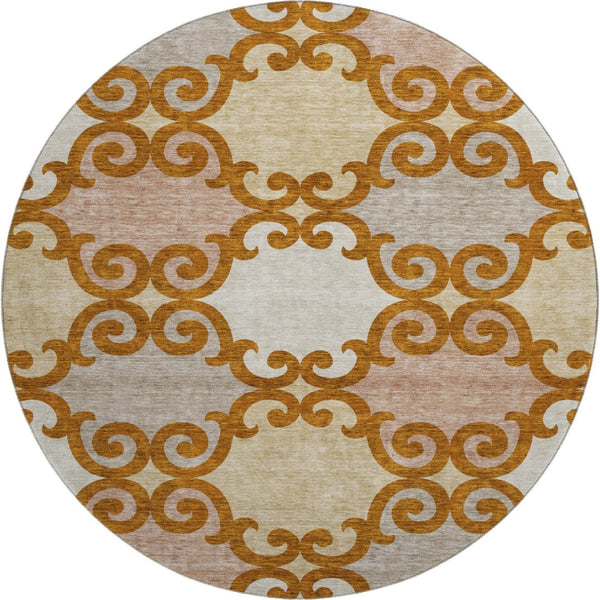 HomeRoots 8' Washable Round Trellis Rug in Terra Cotta, Beige & Gray - Durable, UV-Protected for Indoor & Outdoor Use 670228