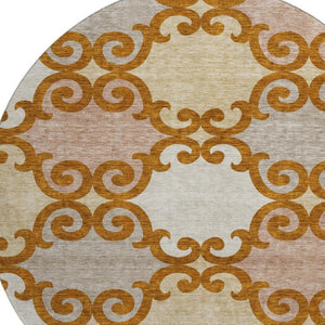 HomeRoots 8' Washable Round Trellis Rug in Terra Cotta, Beige & Gray - Durable, UV-Protected for Indoor & Outdoor Use 670228