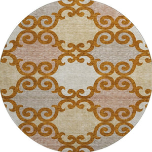 HomeRoots 8' Washable Round Trellis Rug in Terra Cotta, Beige & Gray - Durable, UV-Protected for Indoor & Outdoor Use 670228