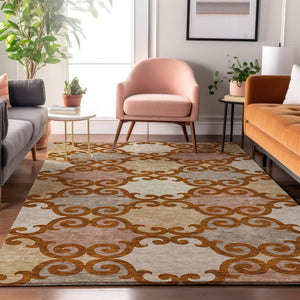 HomeRoots 8' X 10' Stylish Terra Cotta, Beige & Gray Trellis Area Rug - Washable, UV Protected & Stain Resistant 670229