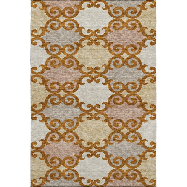 HomeRoots 8' X 10' Stylish Terra Cotta, Beige & Gray Trellis Area Rug - Washable, UV Protected & Stain Resistant 670229