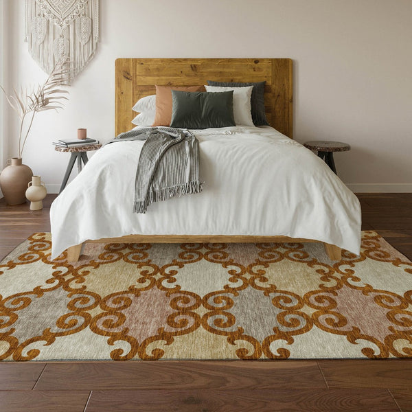HomeRoots 8' X 10' Stylish Terra Cotta, Beige & Gray Trellis Area Rug - Washable, UV Protected & Stain Resistant 670229