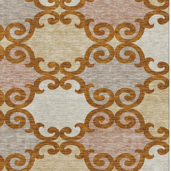 HomeRoots 8' X 10' Stylish Terra Cotta, Beige & Gray Trellis Area Rug - Washable, UV Protected & Stain Resistant 670229