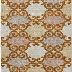 HomeRoots 8' X 10' Stylish Terra Cotta, Beige & Gray Trellis Area Rug - Washable, UV Protected & Stain Resistant 670229