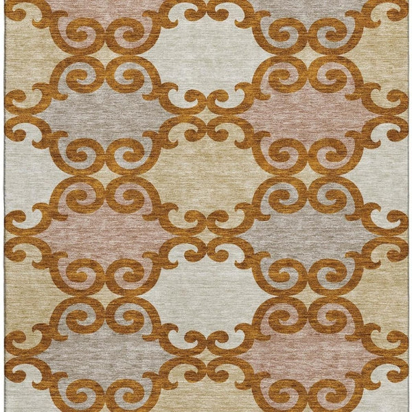 HomeRoots 8' X 10' Stylish Terra Cotta, Beige & Gray Trellis Area Rug - Washable, UV Protected & Stain Resistant 670229