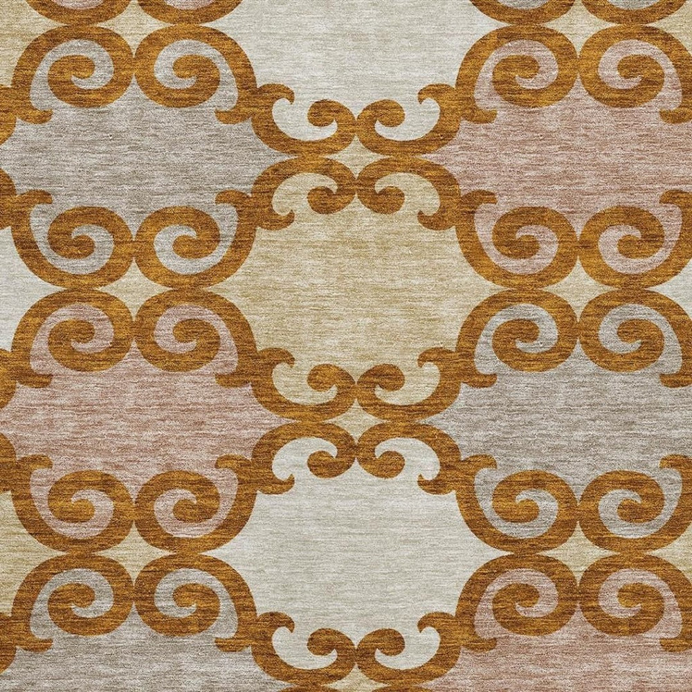HomeRoots 9' X 12' Terra Cotta Beige & Gray Trellis Washable Rug - UV-Protected, Durable & Stylish for Any Space 670230