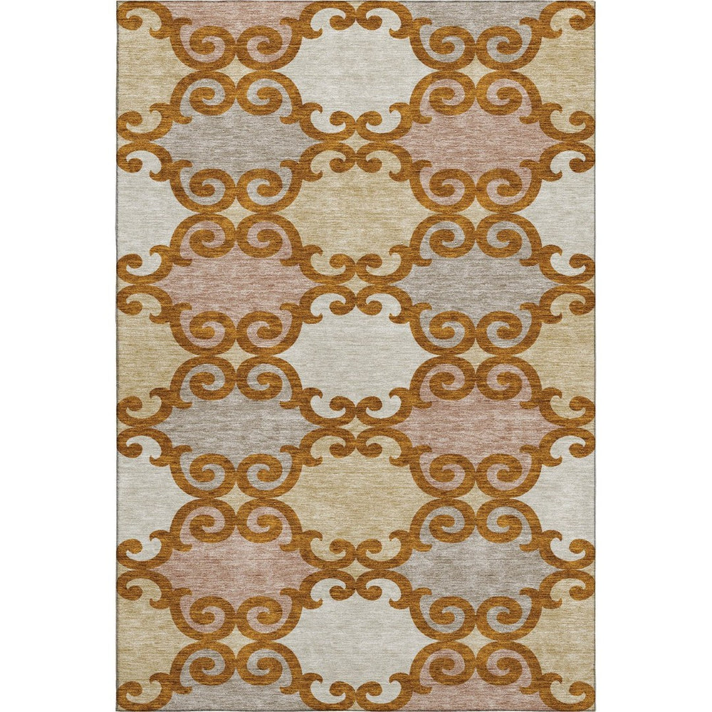 HomeRoots 10' Terra Cotta Beige & Gray Trellis Area Rug – Washable, UV-Protected, Stylish for Indoor/Outdoor Use 670231