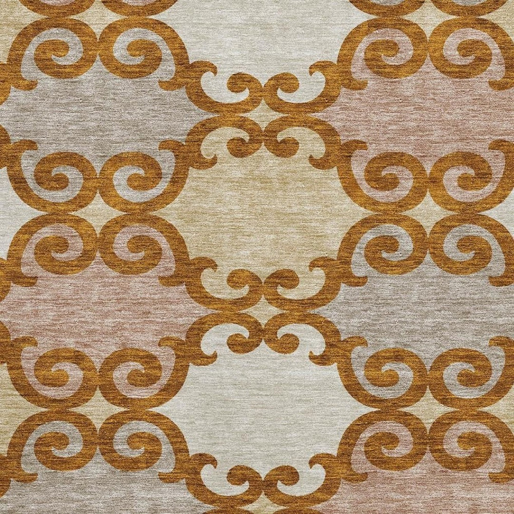 HomeRoots 10' Terra Cotta Beige & Gray Trellis Area Rug – Washable, UV-Protected, Stylish for Indoor/Outdoor Use 670231