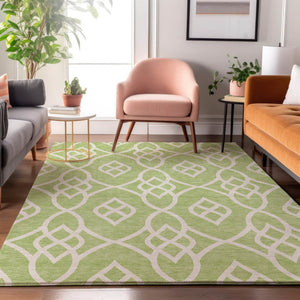 HomeRoots 5' X 8' Artichoke Green Trellis Area Rug - Washable, UV-Protected, Stylish & Stain-Resistant Decor 670233