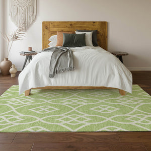 HomeRoots 5' X 8' Artichoke Green Trellis Area Rug - Washable, UV-Protected, Stylish & Stain-Resistant Decor 670233
