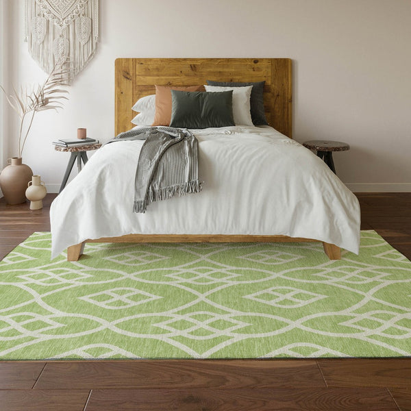 HomeRoots 5' X 8' Artichoke Green Trellis Area Rug - Washable, UV-Protected, Stylish & Stain-Resistant Decor 670233