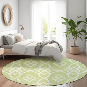HomeRoots 8' Artichoke Green & Ivory Trellis Washable Round Rug – Durable, UV-Protected & Easy-Clean Design! 670234