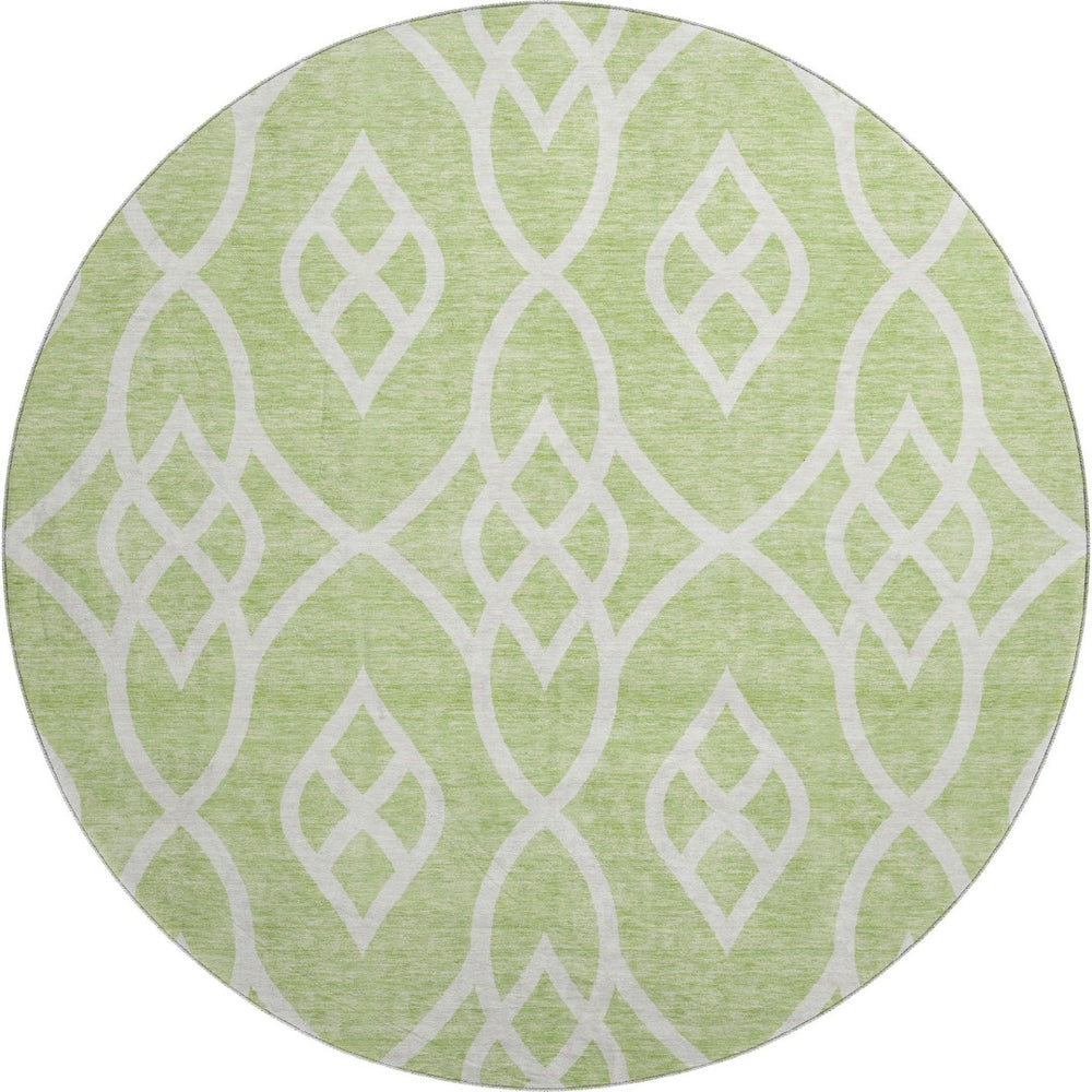 HomeRoots 8' Artichoke Green & Ivory Trellis Washable Round Rug – Durable, UV-Protected & Easy-Clean Design! 670234