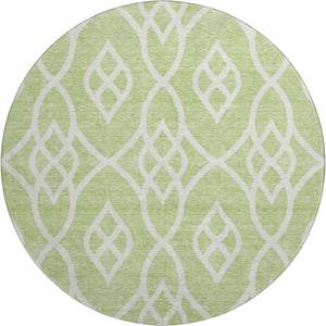 HomeRoots 8' Artichoke Green & Ivory Trellis Washable Round Rug – Durable, UV-Protected & Easy-Clean Design! 670234