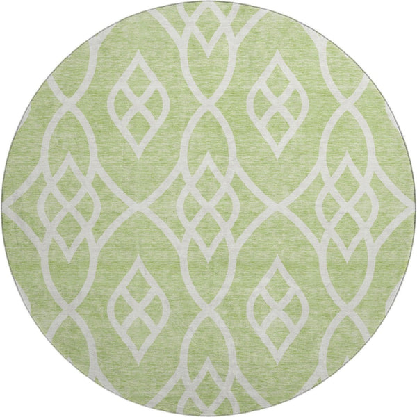 HomeRoots 8' Artichoke Green & Ivory Trellis Washable Round Rug – Durable, UV-Protected & Easy-Clean Design! 670234