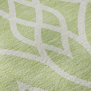 HomeRoots 8' Artichoke Green & Ivory Trellis Washable Round Rug – Durable, UV-Protected & Easy-Clean Design! 670234