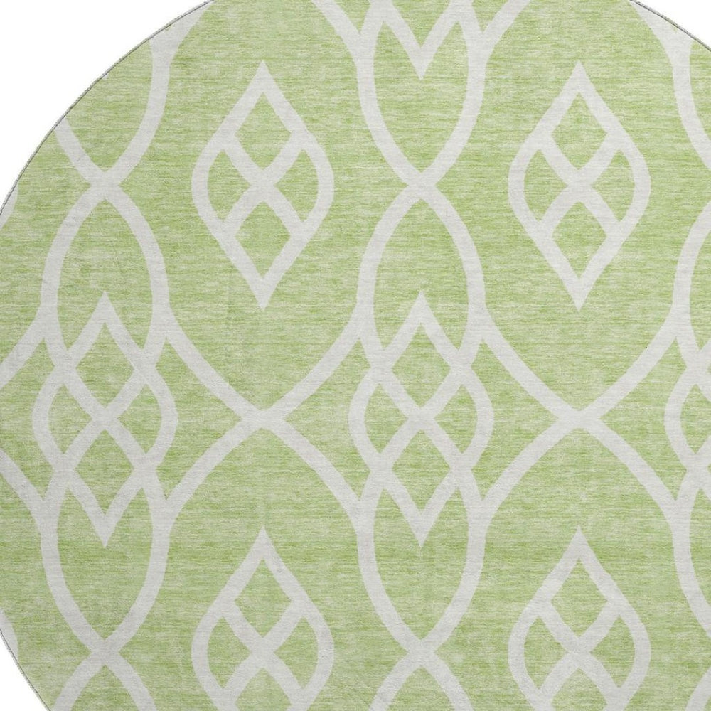 HomeRoots 8' Artichoke Green & Ivory Trellis Washable Round Rug – Durable, UV-Protected & Easy-Clean Design! 670234