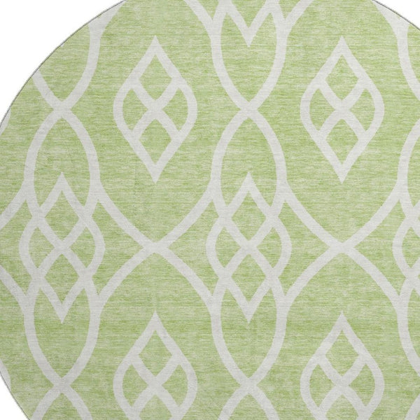 HomeRoots 8' Artichoke Green & Ivory Trellis Washable Round Rug – Durable, UV-Protected & Easy-Clean Design! 670234