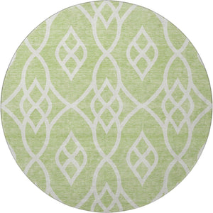 HomeRoots 8' Artichoke Green & Ivory Trellis Washable Round Rug – Durable, UV-Protected & Easy-Clean Design! 670234