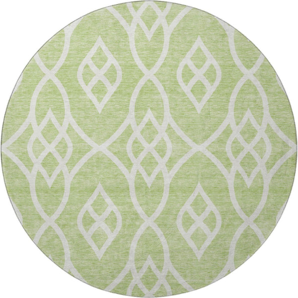 HomeRoots 8' Artichoke Green & Ivory Trellis Washable Round Rug – Durable, UV-Protected & Easy-Clean Design! 670234