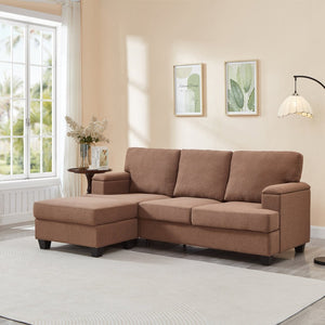 English Elm 86" Linen Sectional Sofa with Storage Ottoman Reversible Chaise for Small Spaces W1669S00036