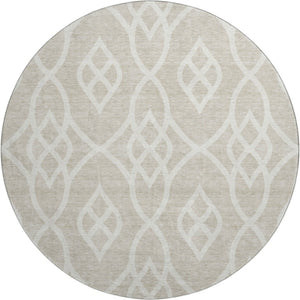 HomeRoots 8' Beige and Ivory Trellis Round Rug - Durable, Washable, UV-Protected for Stylish Living Spaces! 670240