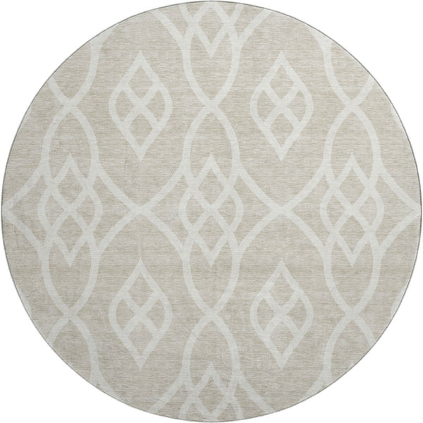 HomeRoots 8' Beige and Ivory Trellis Round Rug - Durable, Washable, UV-Protected for Stylish Living Spaces! 670240