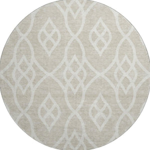 HomeRoots 8' Beige and Ivory Trellis Round Rug - Durable, Washable, UV-Protected for Stylish Living Spaces! 670240