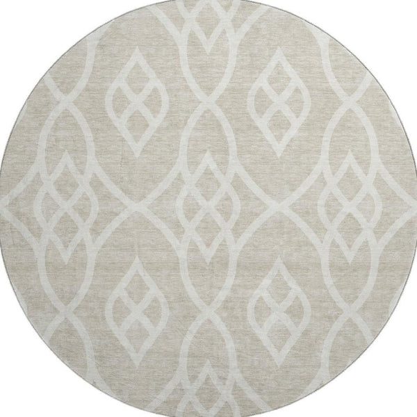 HomeRoots 8' Beige and Ivory Trellis Round Rug - Durable, Washable, UV-Protected for Stylish Living Spaces! 670240