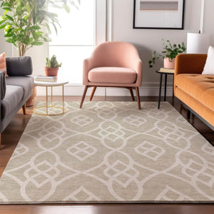 HomeRoots 8' X 10' Beige and Ivory Trellis Area Rug - Durable, Washable, UV Protected for Busy Homes 670241