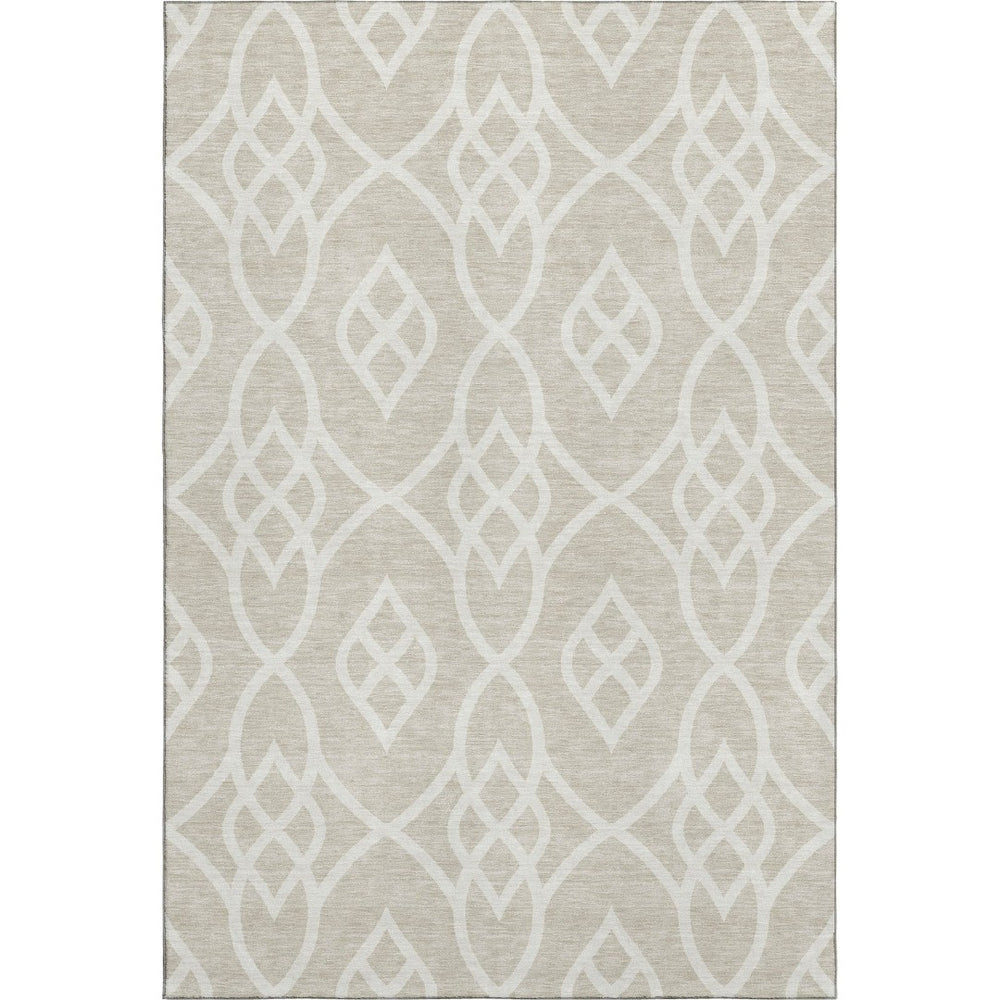 HomeRoots 8' X 10' Beige and Ivory Trellis Area Rug - Durable, Washable, UV Protected for Busy Homes 670241