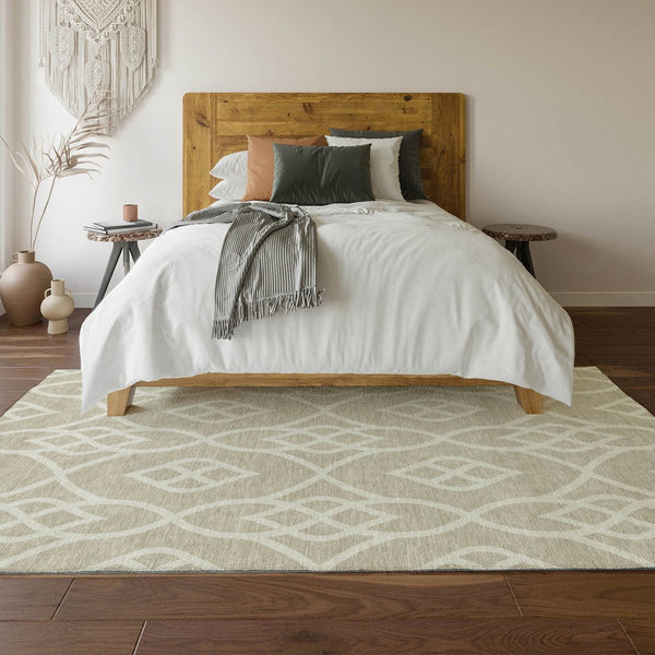 HomeRoots 8' X 10' Beige and Ivory Trellis Area Rug - Durable, Washable, UV Protected for Busy Homes 670241