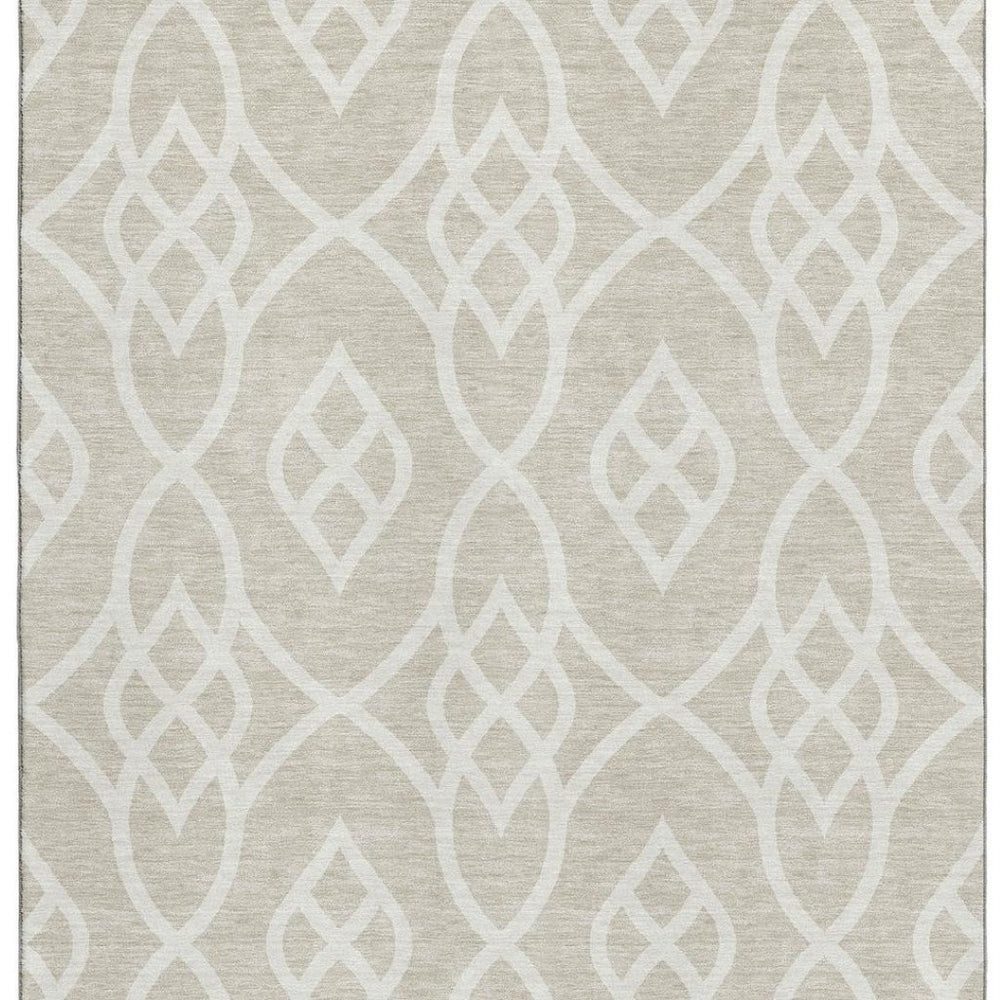 HomeRoots 10' Beige and Ivory Trellis Area Rug - Washable, UV Protected, Stain Resistant, Perfect for Families! 670243