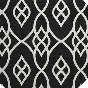 HomeRoots 8' Black And Ivory Trellis Round Rug – Washable, UV-Protected, Stain-Resistant for Busy Homes! 670246