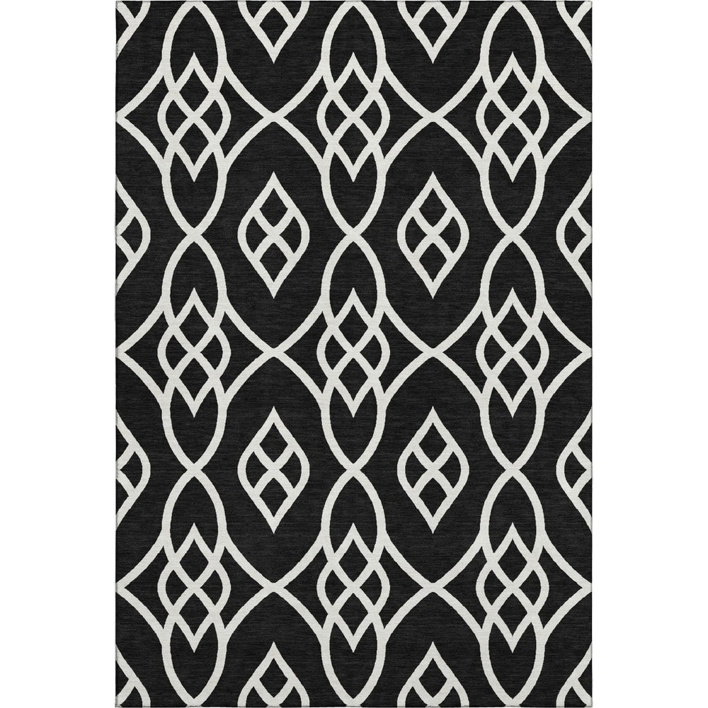HomeRoots 8' X 10' Black & Ivory Trellis Area Rug - Stylish, Washable, Stain-Resistant, UV Protected Comfort 670247