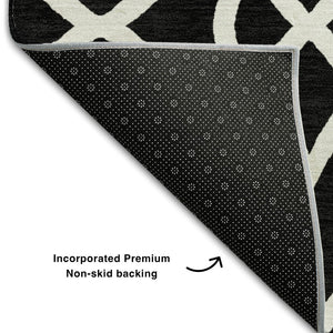 HomeRoots 9' X 12' Elegant Black And Ivory Trellis Area Rug – Washable, UV Protected, Perfect for Any Space! 670248