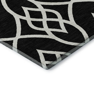 HomeRoots 9' X 12' Elegant Black And Ivory Trellis Area Rug – Washable, UV Protected, Perfect for Any Space! 670248