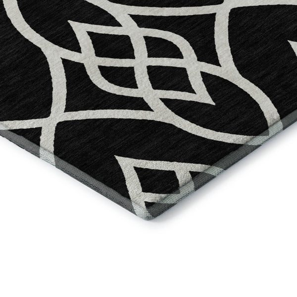 HomeRoots 9' X 12' Elegant Black And Ivory Trellis Area Rug – Washable, UV Protected, Perfect for Any Space! 670248