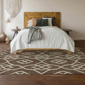 HomeRoots 5' X 8' Chocolate and Beige Trellis Rug – Washable, UV-Protected, Stain-Resistant for Easy Care! 670251