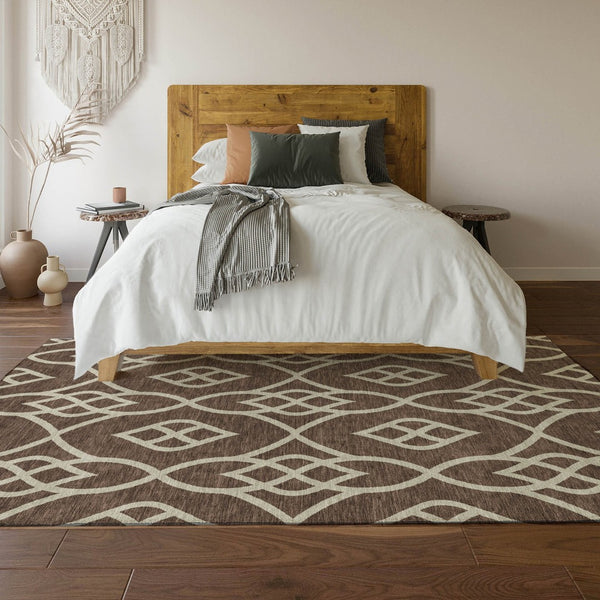 HomeRoots 5' X 8' Chocolate and Beige Trellis Rug – Washable, UV-Protected, Stain-Resistant for Easy Care! 670251