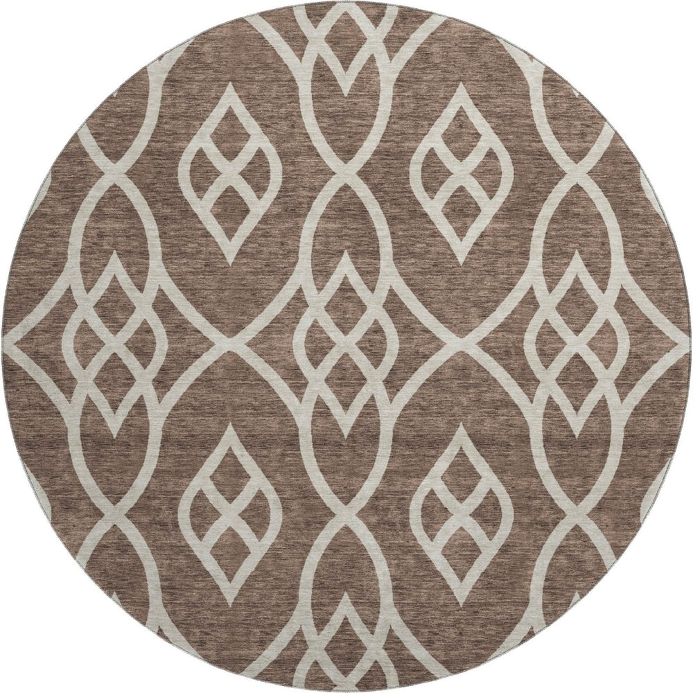 HomeRoots 8' Chocolate and Beige Trellis Washable Round Rug – Stylish, Durable, UV-Protected for Homes with Kids & Pets 670252