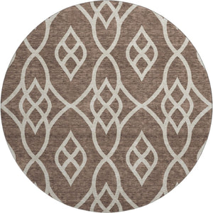 HomeRoots 8' Chocolate and Beige Trellis Washable Round Rug – Stylish, Durable, UV-Protected for Homes with Kids & Pets 670252