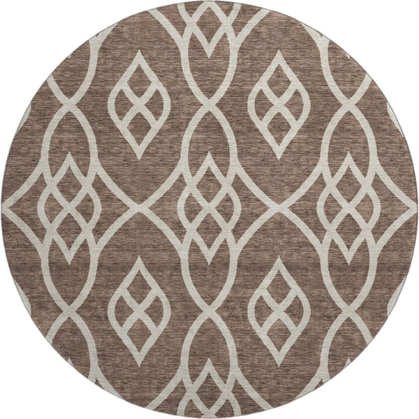 HomeRoots 8' Chocolate and Beige Trellis Washable Round Rug – Stylish, Durable, UV-Protected for Homes with Kids & Pets 670252