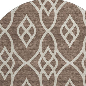 HomeRoots 8' Chocolate and Beige Trellis Washable Round Rug – Stylish, Durable, UV-Protected for Homes with Kids & Pets 670252