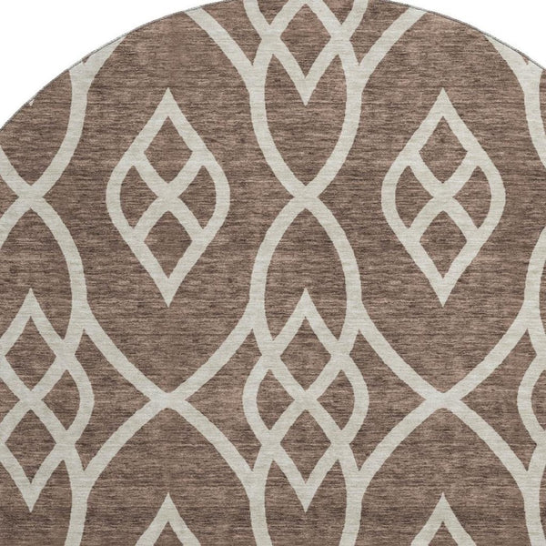 HomeRoots 8' Chocolate and Beige Trellis Washable Round Rug – Stylish, Durable, UV-Protected for Homes with Kids & Pets 670252